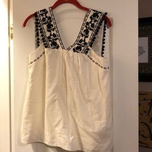 J.Crew white navy embroidered top